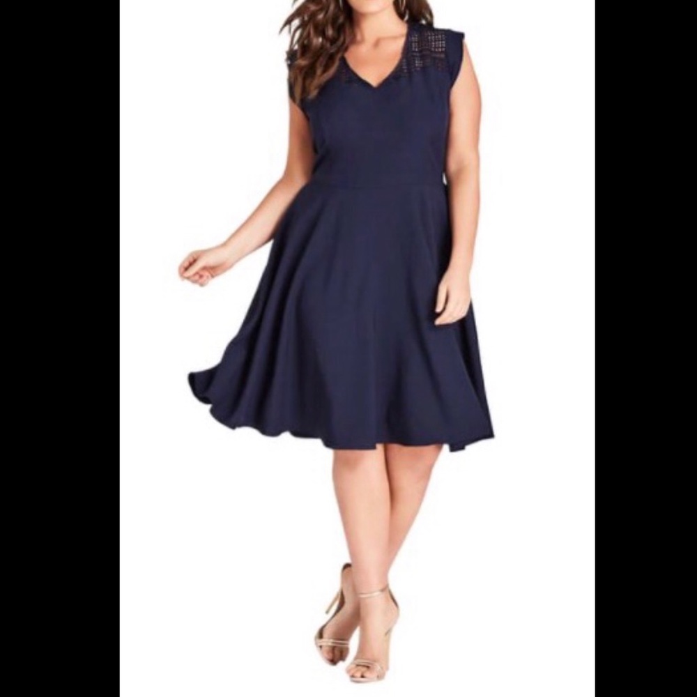 City Chic, Navy, Fit & Flare, crochet details